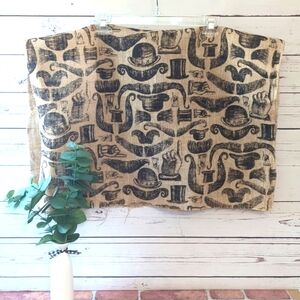 Burlap Fabric Remnant‎ Mustache Jute Hemp Top Hat Barber Shop Man Cave Large